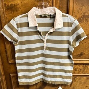 Eddie Bauer Olive & Cream Striped Polo